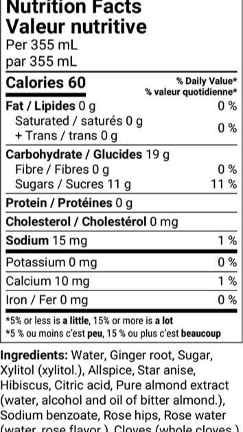 Nutritional information for Heartberry Ginger and Rosehip Soda