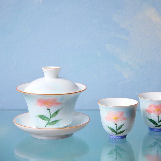 Porcelain Gaiwan - 'Pink Flower' 110ml