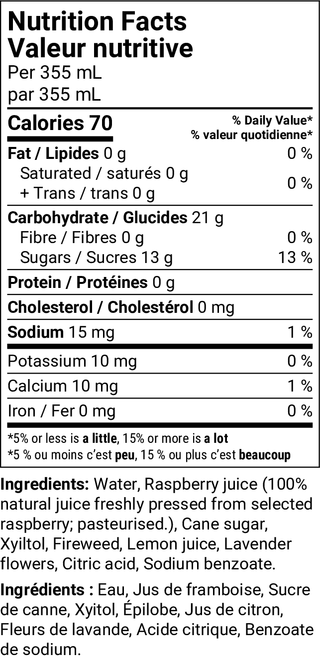 Heartberry Raspberry and Fireweed Soda nutritional information