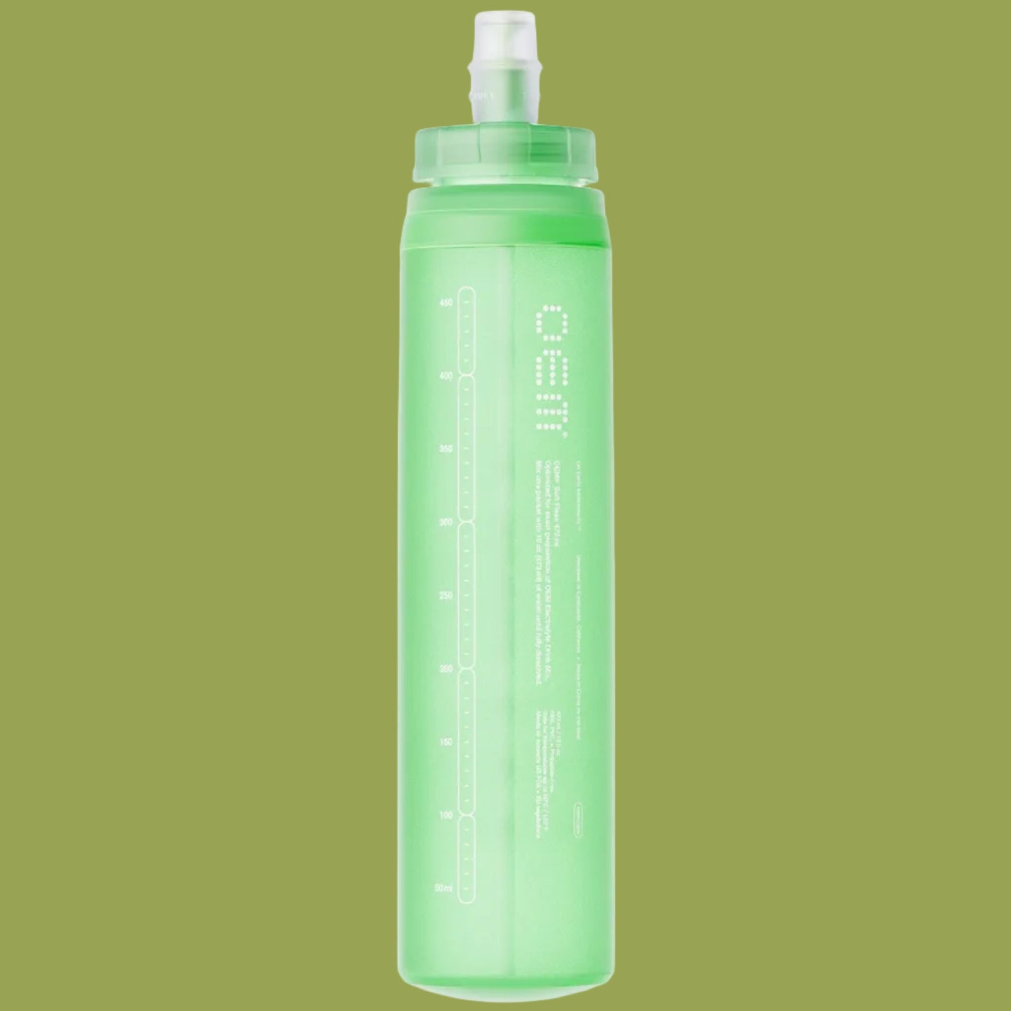Green water bottle with a white cap on a white background