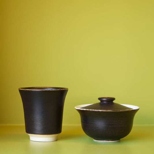 Brown Glaze Gaiwan and Cup by Dustin Ryan Yu